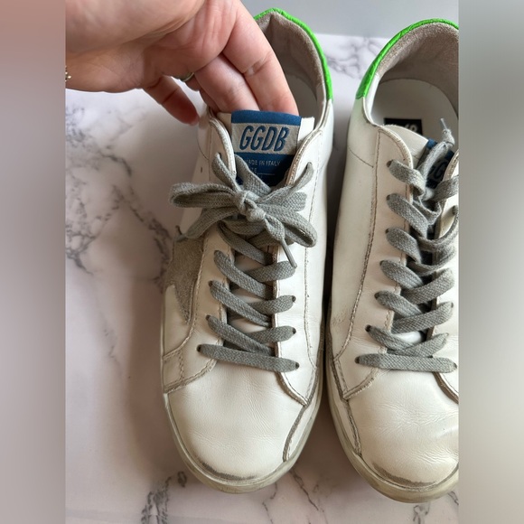Golden Goose White & Green SuperStars Low Top - Picture 3 of 8